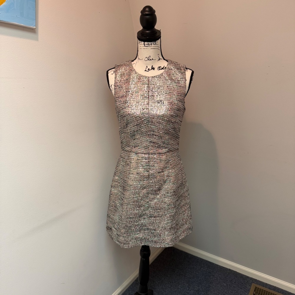 French Connection Metallic Tweed Sleeveless Mini Sheath Dress Multi Color Size 6